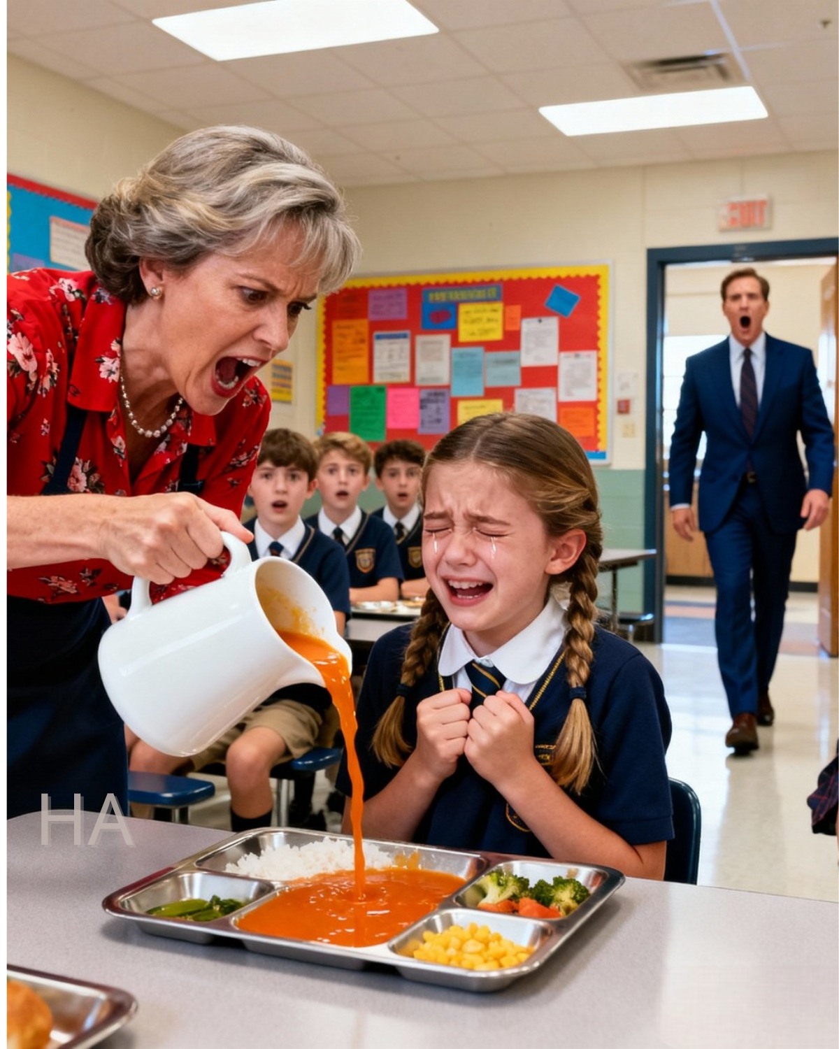 Father Visits His Daughter At The School Lunchroom And Sees What The Teacher Did, Outraged…
