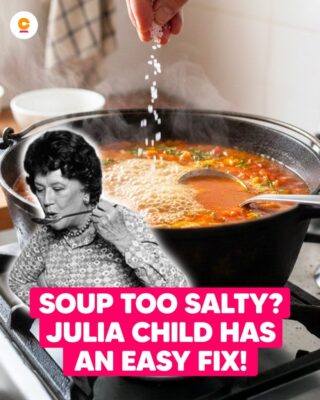 IRREVERSIBLE MISTAKE? NOT WITH JULIA CHILD’S TRICK! 🍲✨ The soup is almost ready. You taste it and… it’s too salty! Don’t worry, there’s a super simple trick that can save it