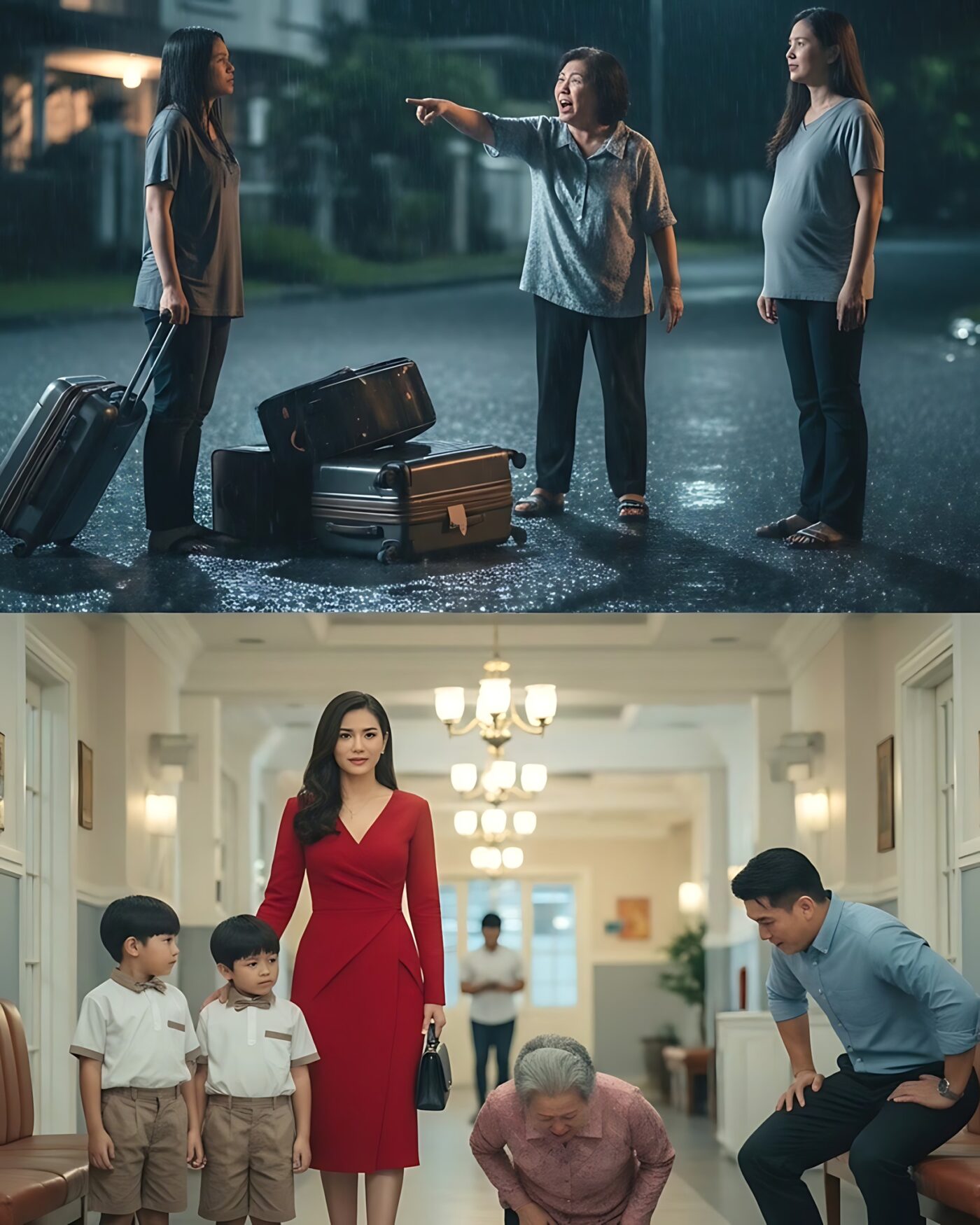 “YOU WILL NEVER HAVE A CHILD BECAUSE YOU’RE BARREN!” MY MOTHER-IN-LAW SCREAMED AS SHE THREW MY BELONGINGS INTO THE STREET — FIVE YEARS LATER, WE MET AGAIN AT A PRIVATE SCHOOL, AND WHEN SHE SAW MY TWIN CHILDREN, SHE SUDDENLY DROPPED TO HER KNEES AND TRIED TO HUG THEM.