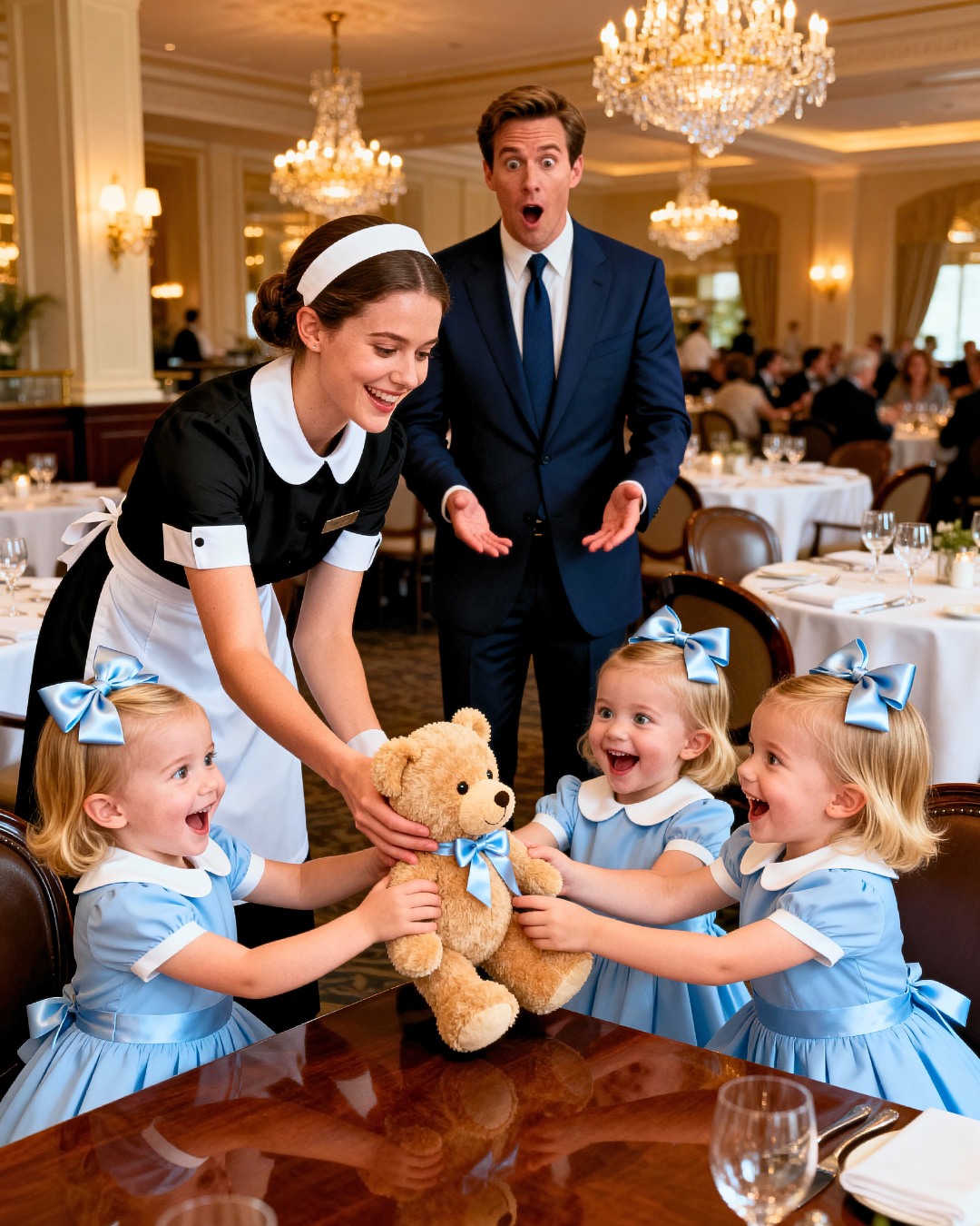 Millionaire widower brought his mute triplets to work… the waitress’s gesture made them speak!