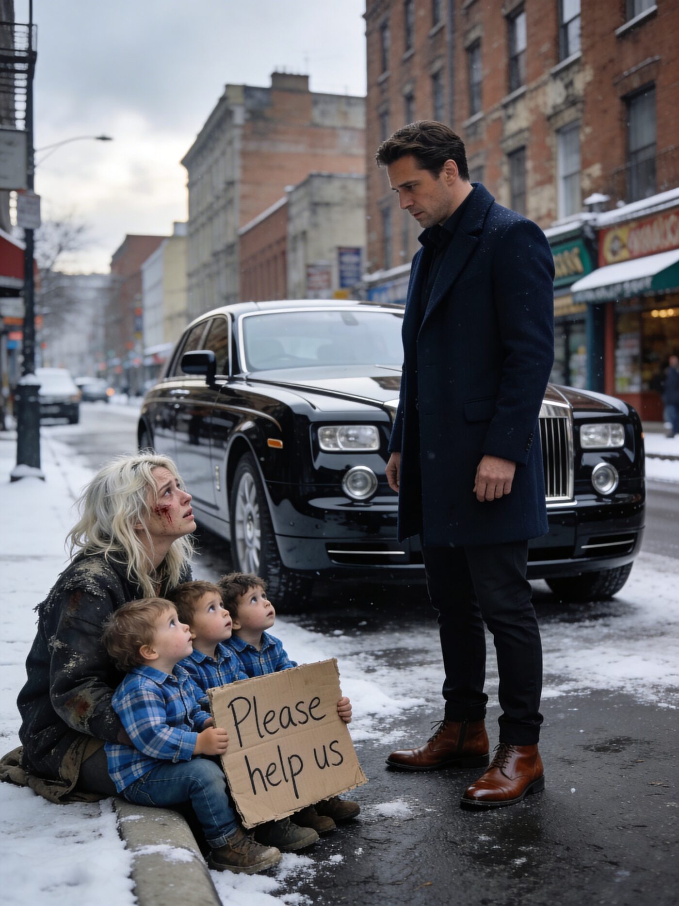 A millionaire sees his ex-girlfriend begging on the street with three children who look exactly like him—what happens next will break your heart.