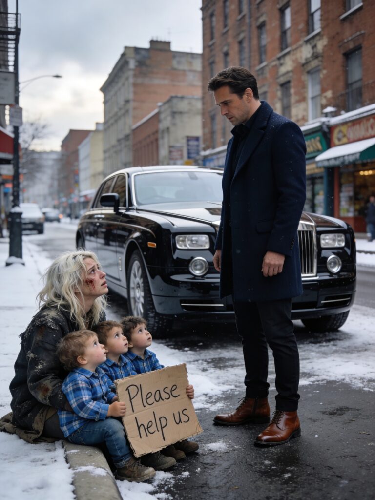 A millionaire sees his ex-girlfriend begging on the street with three children who look exactly like him—what happens next will break your heart.
