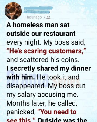 I Secretly Shared My Dinner With a Homeless Man—Months Later, He Returned With Something No One Expected