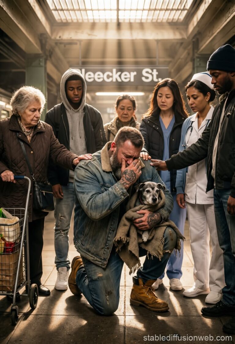 A Tattooed Stranger Held His Dying Dog on a New York Subway — Most People Moved Away, Until One Choice Exposed a Truth No One Expected