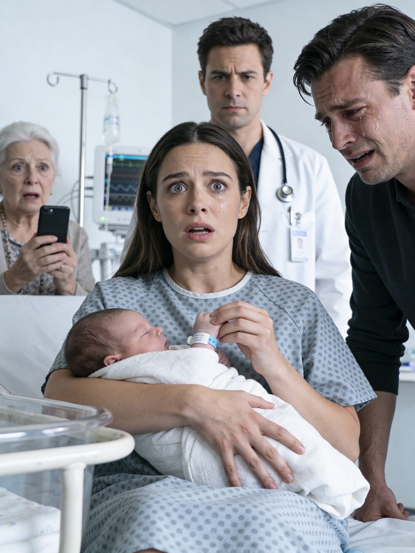 The moment the nurse placed my newborn daughter in my arms, I knew something was wrong. My husband was crying with joy, my mother-in-law kept snapping photos, but I couldn’t stop staring at the baby’s wrist. The name band had my last name on it… but the birth date was wrong. The second I asked about it, the room fell into a terrifying silence. And the head doctor looked at me like he had made a mistake he could never undo.