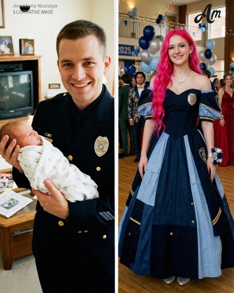 My Daughter Made Her Prom Dress Out of Her Late Father’s Uniform – When Her Mean Classmate Poured Punch on It, the Girl’s Mother Grabbed the Mic and Said Something That Froze the Whole Gym