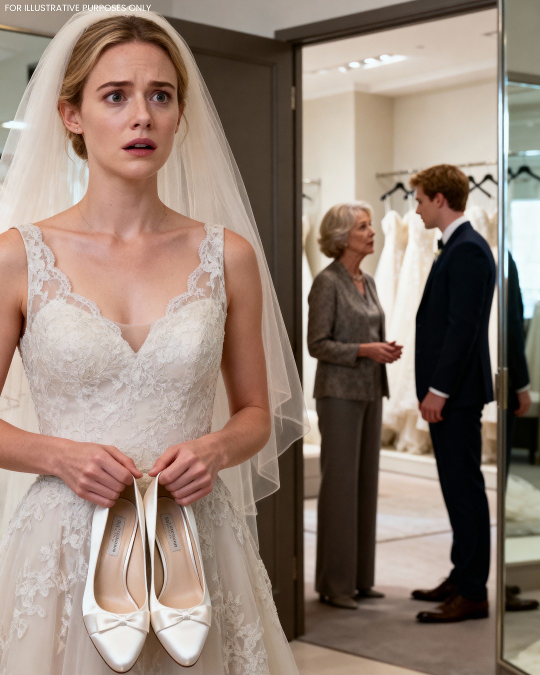 As I was trying on my wedding shoes in front of the mirror, I overheard my future mother-in-law whisper, “Are you sure she doesn’t suspect anything? We want to take her apartment and her money. Then we’ll send her to a mental institution.” I froze, completely speechless. Then… I smiled.