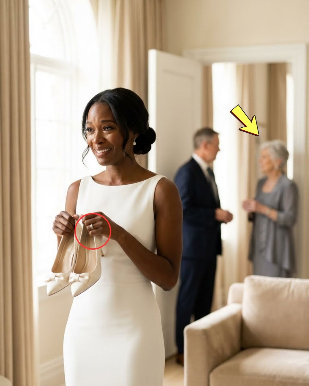 While I was trying on my bridal shoes in front of the mirror, I accidentally overheard my future mother-in-law whisper: “Are you sure she doesn’t suspect anything? We want to take her apartment and her money. Then we’ll send her to a mental hospital.” I froze completely, unable to say a single word. Then… I smiled.