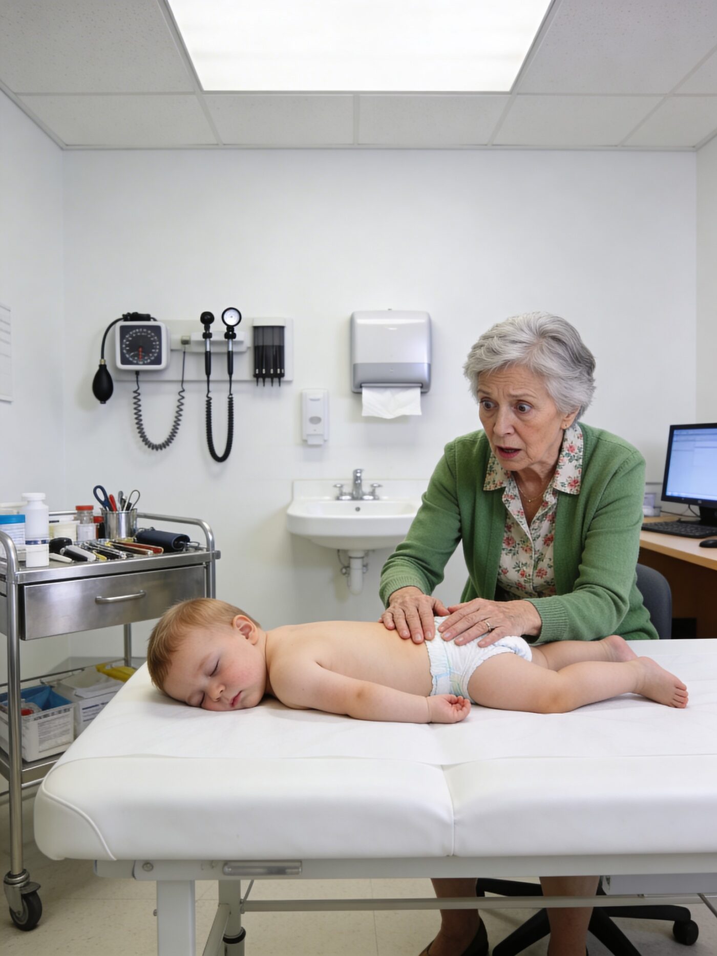 My son and his wife asked me to watch their two-month-old baby while they went shopping. But no matter how I held him or tried to calm him, he kept crying uncontrollably. I immediately sensed something was wrong. When I lifted his clothes to check his diaper… I froze. There was something there… something unimaginable. My hands started shaking. I grabbed him and rushed straight to the hospital.