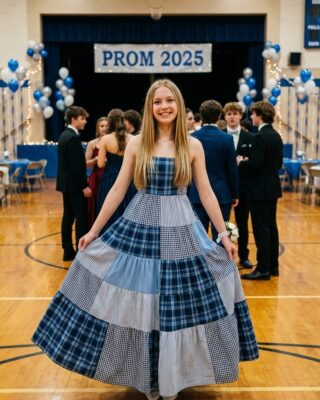 I sewed a dress from my father’s shirts for prom in his honor — my classmates laughed, but then the principal took the microphone, and the entire room fell silent.