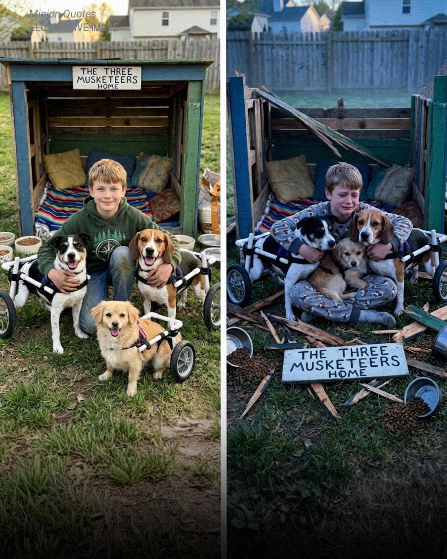 My 12-Year-Old Son Built Wheelchairs for 3 Stray Dogs – Our Neighbor Smashed Their Shelter, but 24 Hours Later, Someone Showed up at Her Door