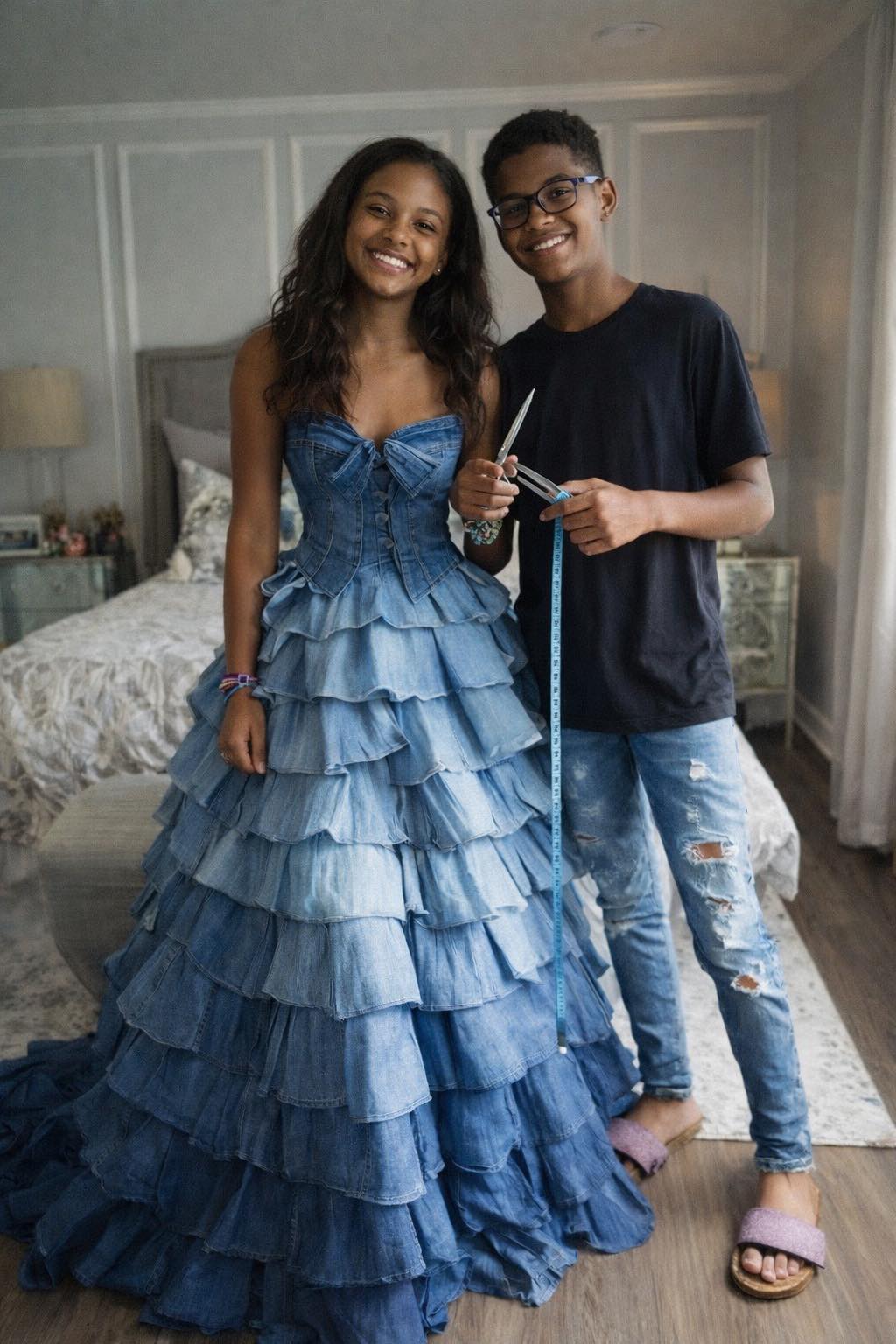 My Stepmom Laughed at the Prom Dress My Brother Sewed From Our Late Mom’s Jeans — By the End of the Night, the Whole School Knew the Truth