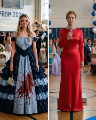 My Daughter Made Her Prom Dress Out of Her Late Father’s Uniform – When Her Mean Classmate Poured Punch on It, the Girl’s Mother Grabbed the Mic and Said Something That Froze the Whole Gym
