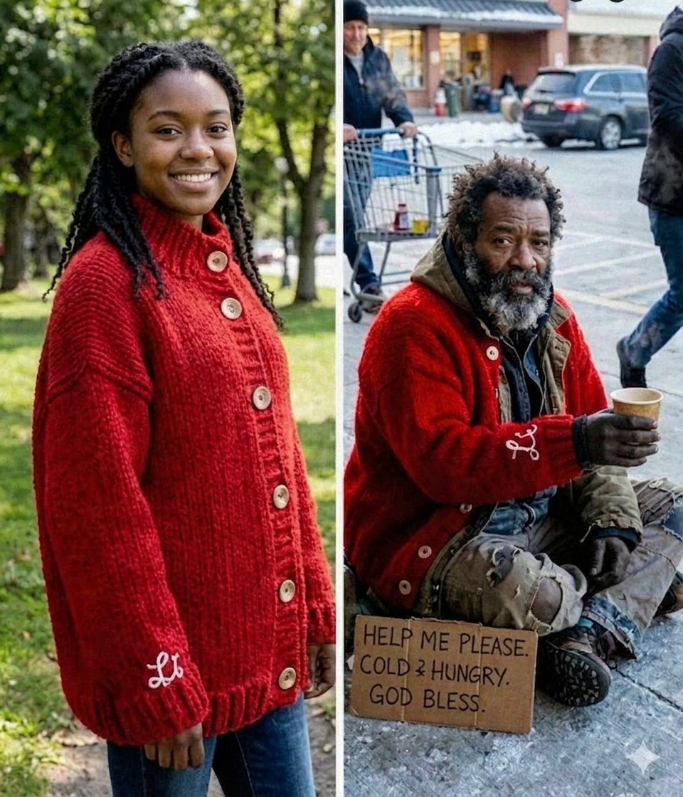 I Saw a Homeless Man Outside the Grocery Store Wearing My Missing Daughter’s Hand-Knit Red Sweater – His 4-Word Confession Made Me Drop My Groceries in Shock