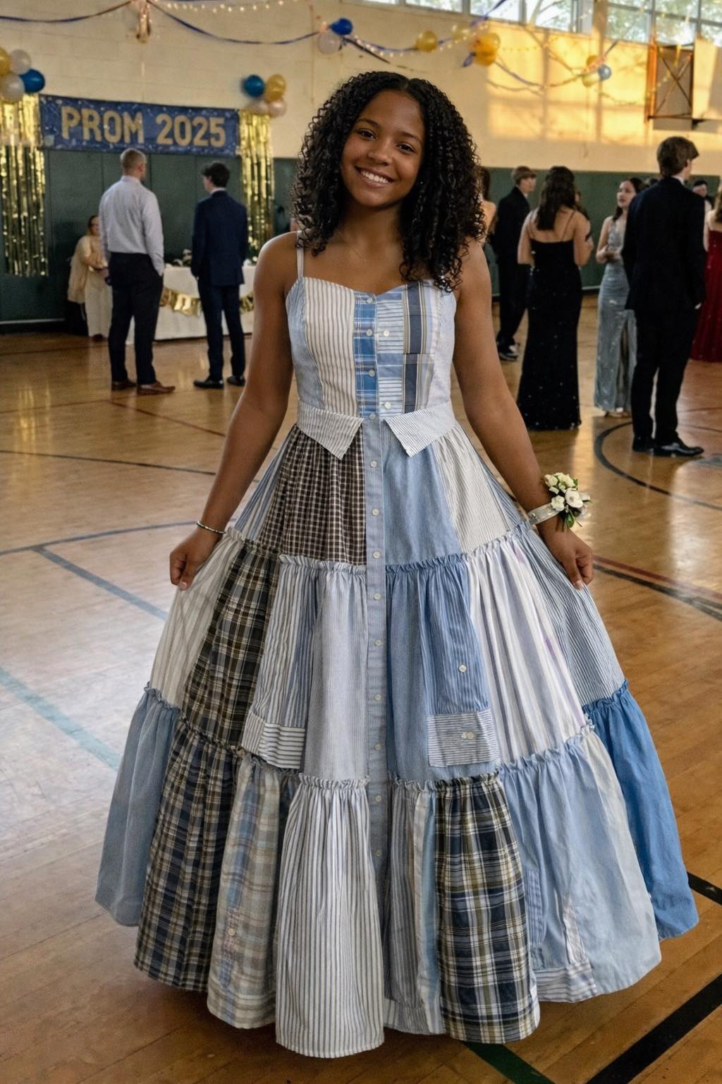I Sewed a Dress From My Dad’s Shirts for Prom in His Honor – My Classmates Laughed Until the Principal Took the Mic and the Room Fell Silent