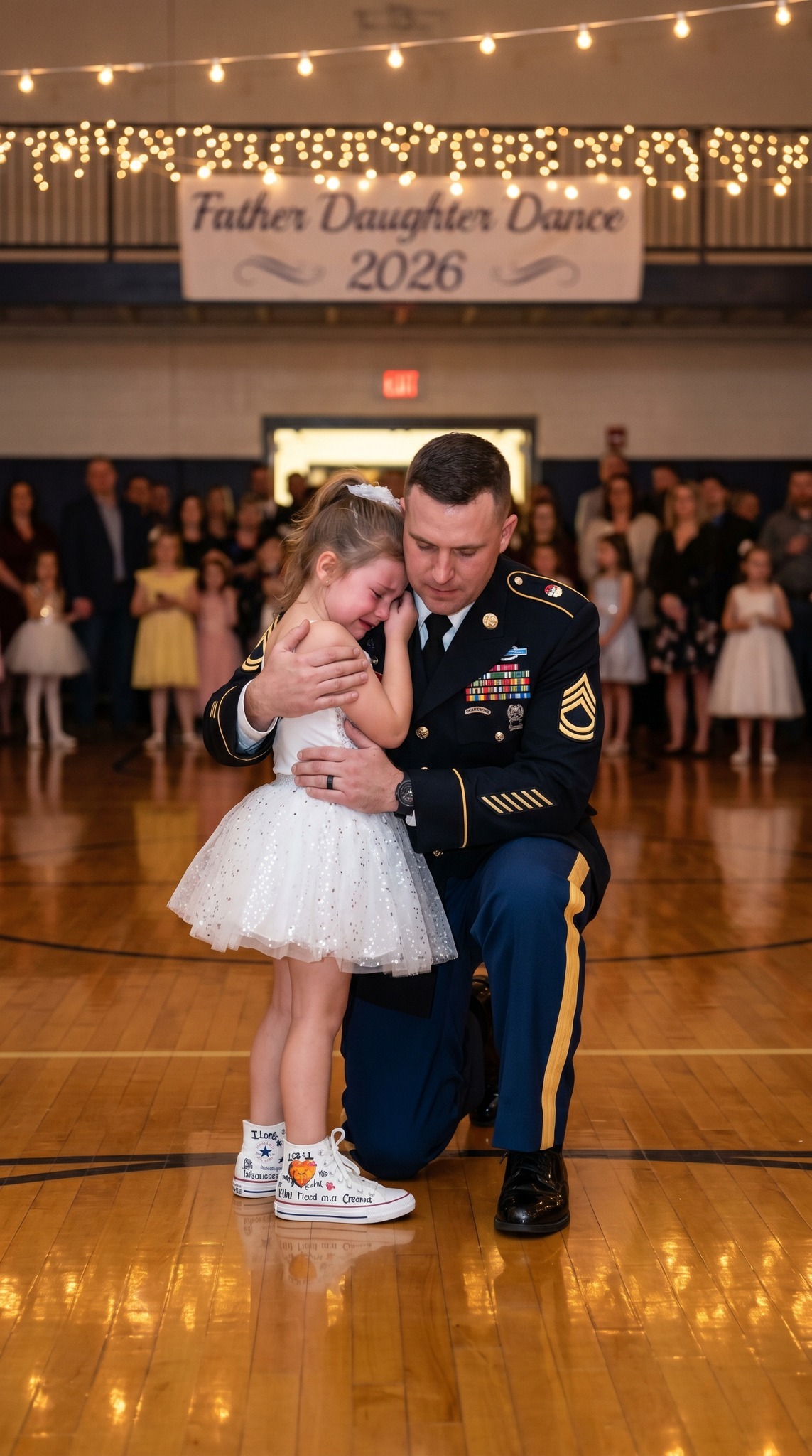 My daughter was m0cked for wearing messy sneakers to the father-daughter dance alone— until a dozen Marines walked into the gym.