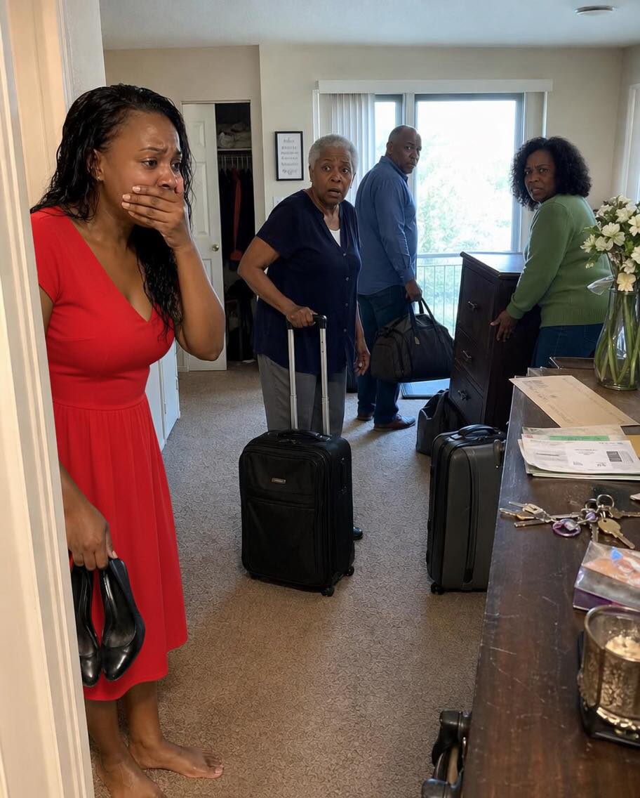 After my husband’s funeral, I returned home with my black dress still clinging to my skin. I opened the door… and found my mother-in-law and eight family members packing suitcases as if it were a hotel.
