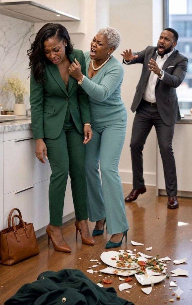 My mother-in-law tore my dress to humiliate me in my own kitchen; the next day, her son lost his job, the house, and the keys.