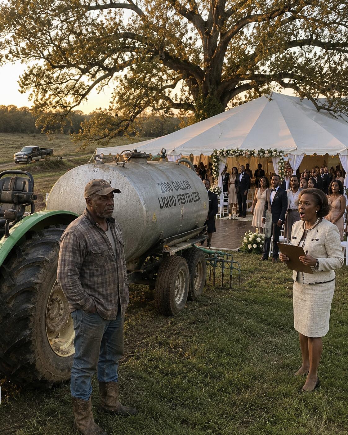 I THOUGHT THE STRANGEST THING I’D SEE THAT DAY WAS A LUXURY WEDDING TENT BUILT ON MY LAND — UNTIL THE WOMAN RUNNING THE EVENT TOLD ME TO MOVE MY TRUCK OFF MY OWN PROPERTY.