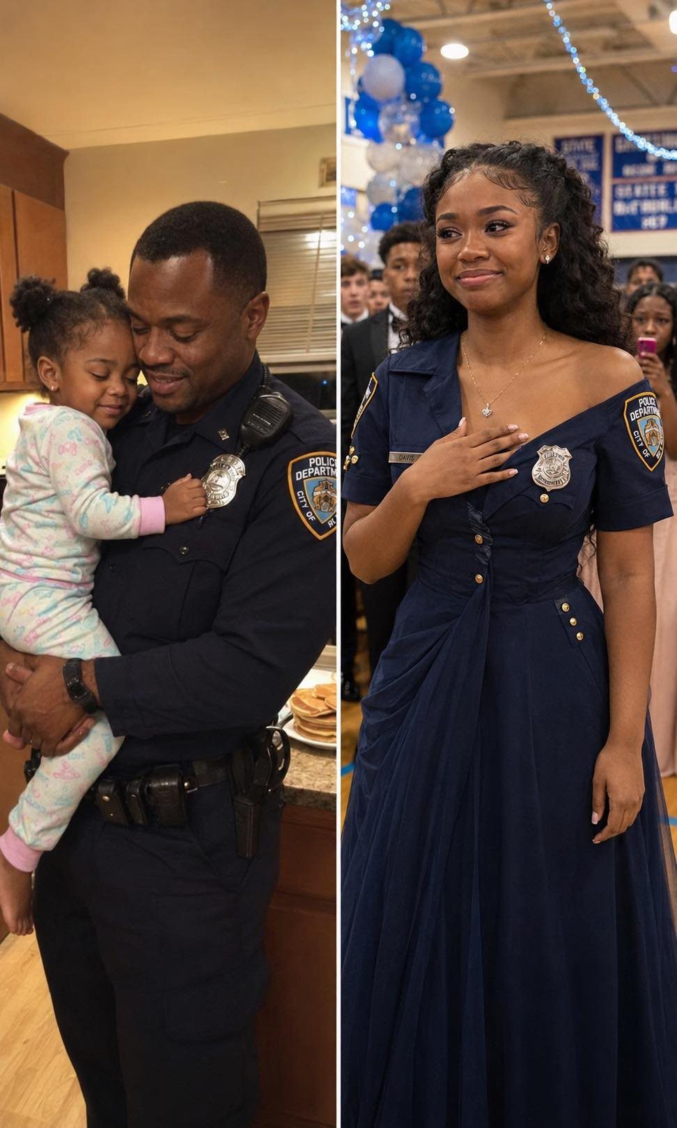 My Daughter Made Her Prom Dress Out of Her Late Father’s Uniform – When Her Mean Classmate Poured Punch on It, the Girl’s Mother Grabbed the Mic and Said Something That Froze the Whole Gym