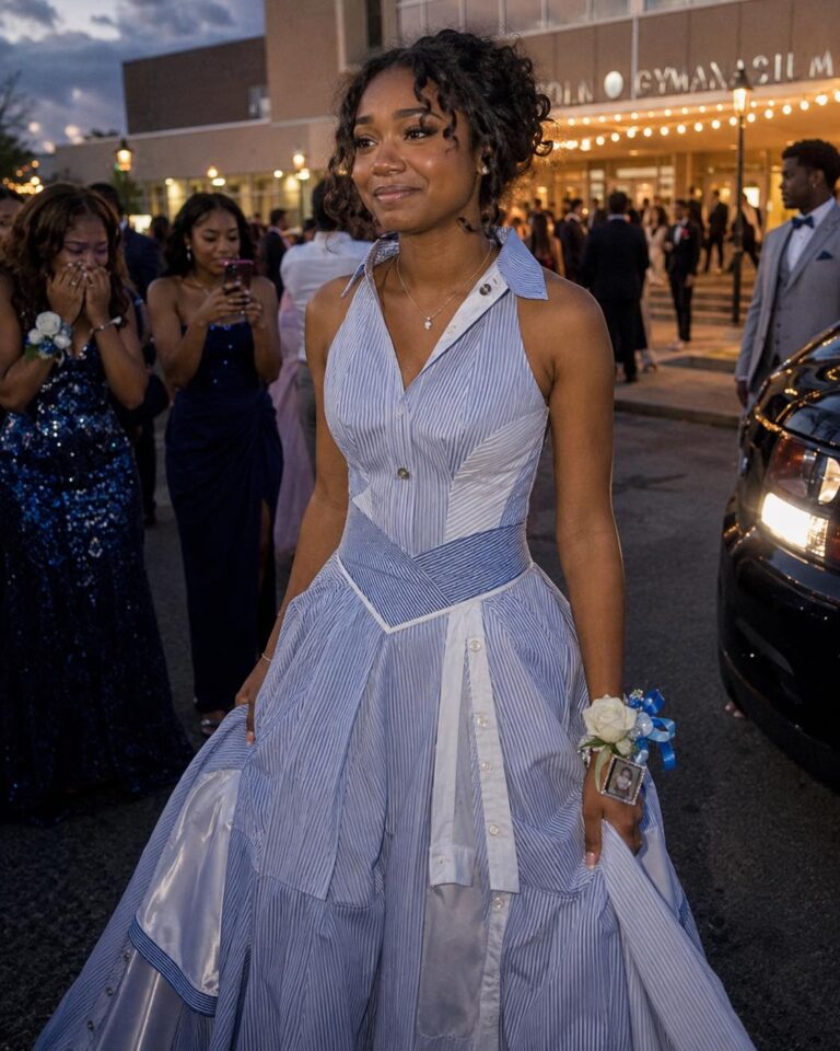 I Sewed a Dress From My Dad’s Shirts for Prom in His Honor – My Classmates Laughed Until the Principal Took the Mic and the Room Fell Silent