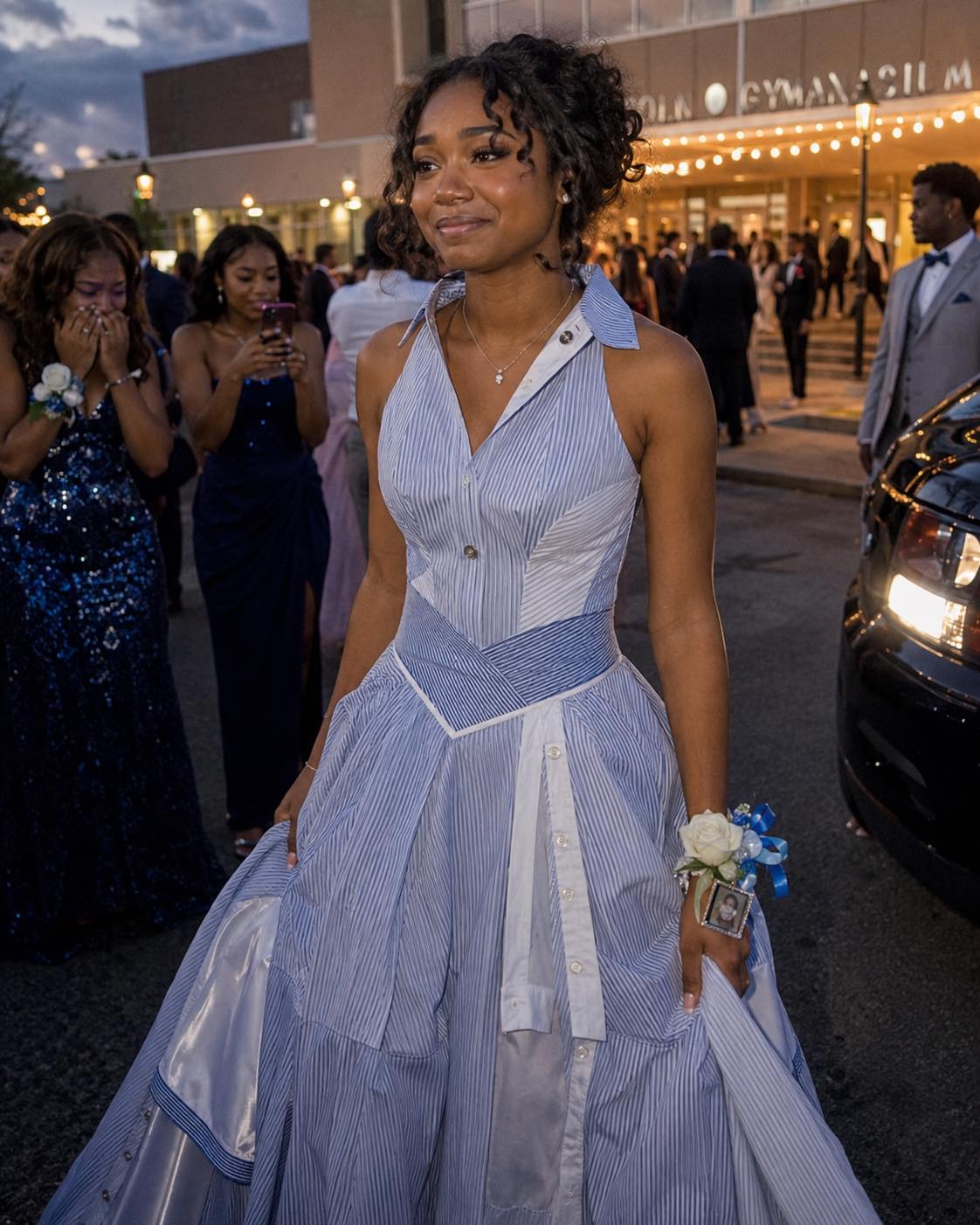 I Sewed a Dress From My Dad’s Shirts for Prom in His Honor – My Classmates Laughed Until the Principal Took the Mic and the Room Fell Silent