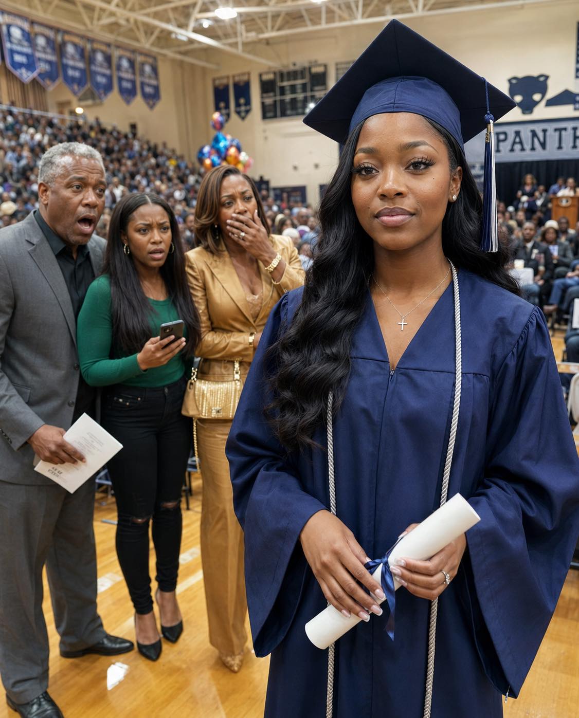 My parents told me to take the bus to my Harvard graduation because they were too busy buying my sister a brand-new Tesla, but when they finally showed up expecting to watch me quietly walk across the stage and go back to celebrating her, the dean took the mic, said my name, and my father dropped his program as the whole crowd learned what I had built while they were busy acting like I was never the child worth showing up for.  part1