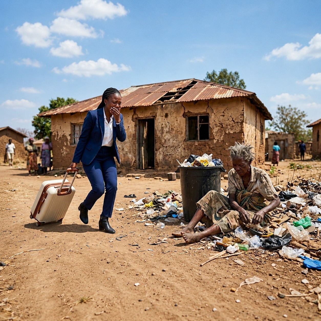 She returns from the United States after 8 years and discovers her sick mother living in an abandoned house.