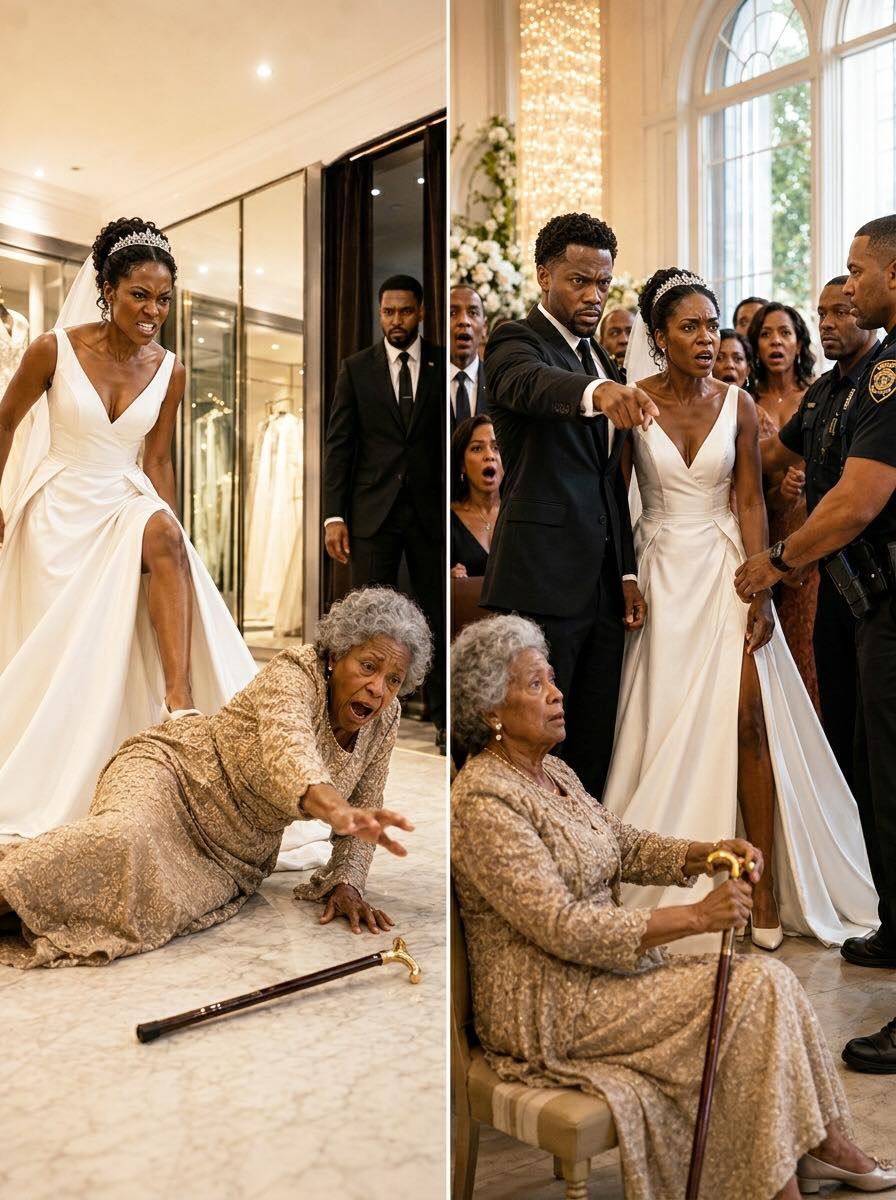 During her VIP wedding dress fitting, I caught my fiancée kicking my mother’s cane away. “Pick up my train, you clumsy old bat,” she hissed as my