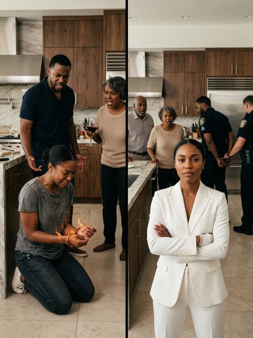 My husband deliberately pushed my hand onto the hot stove because the steak was “overcooked.” As I collapsed in agony, my mother-in-law stepped