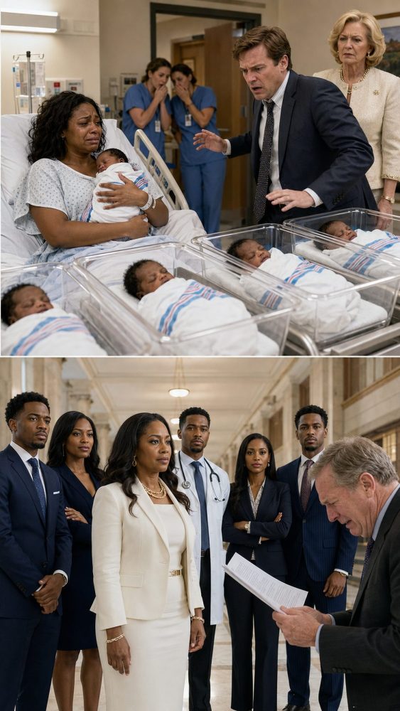 All five babies in the bassinets were Black. My husband took one look and shouted, “They’re not my children!” Then he walked out of the hospital and never came back. I held five newborns alone as nurses whispered and doors closed behind him. Thirty years later, he stood before us again— and the truth waiting for him shattered everything he thought he knew.