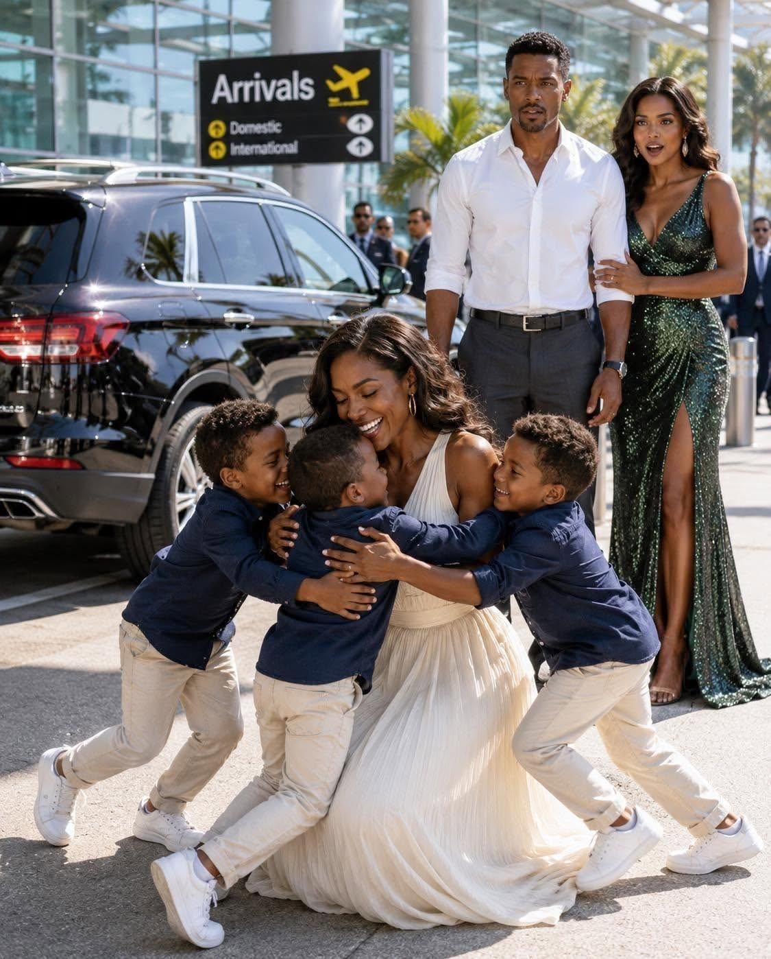 My Billionaire Ex-Husband Sat Beside Me on a Flight Just to Humiliate Me—Then Three Little Boys Ran Out of a Bentley Calling Me “Mom”