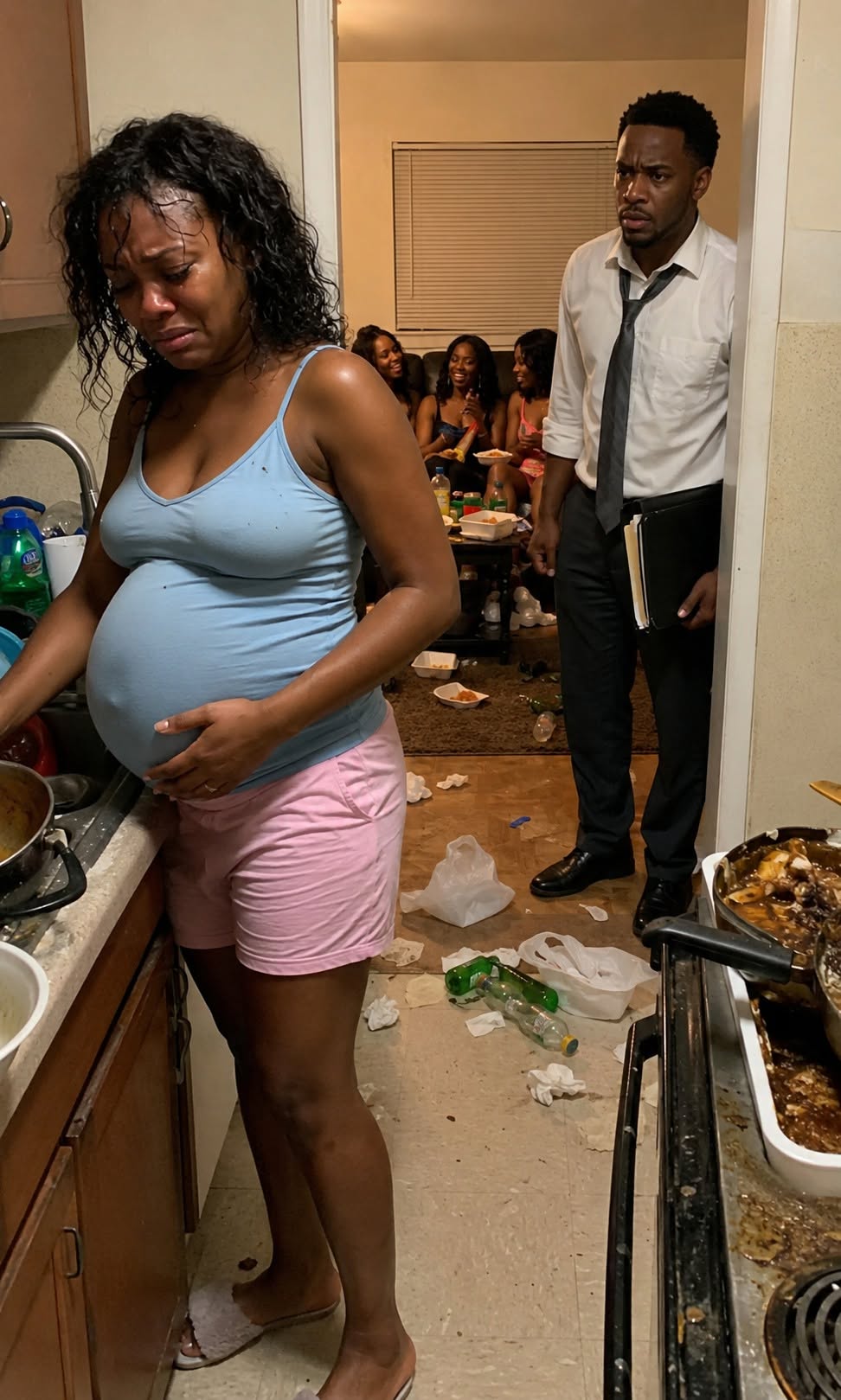 He came home at 10 P.M. and found his 8-MONTH PREGNANT WIFE WASHING DISHES ALONE while his family laughed in the living room … but after