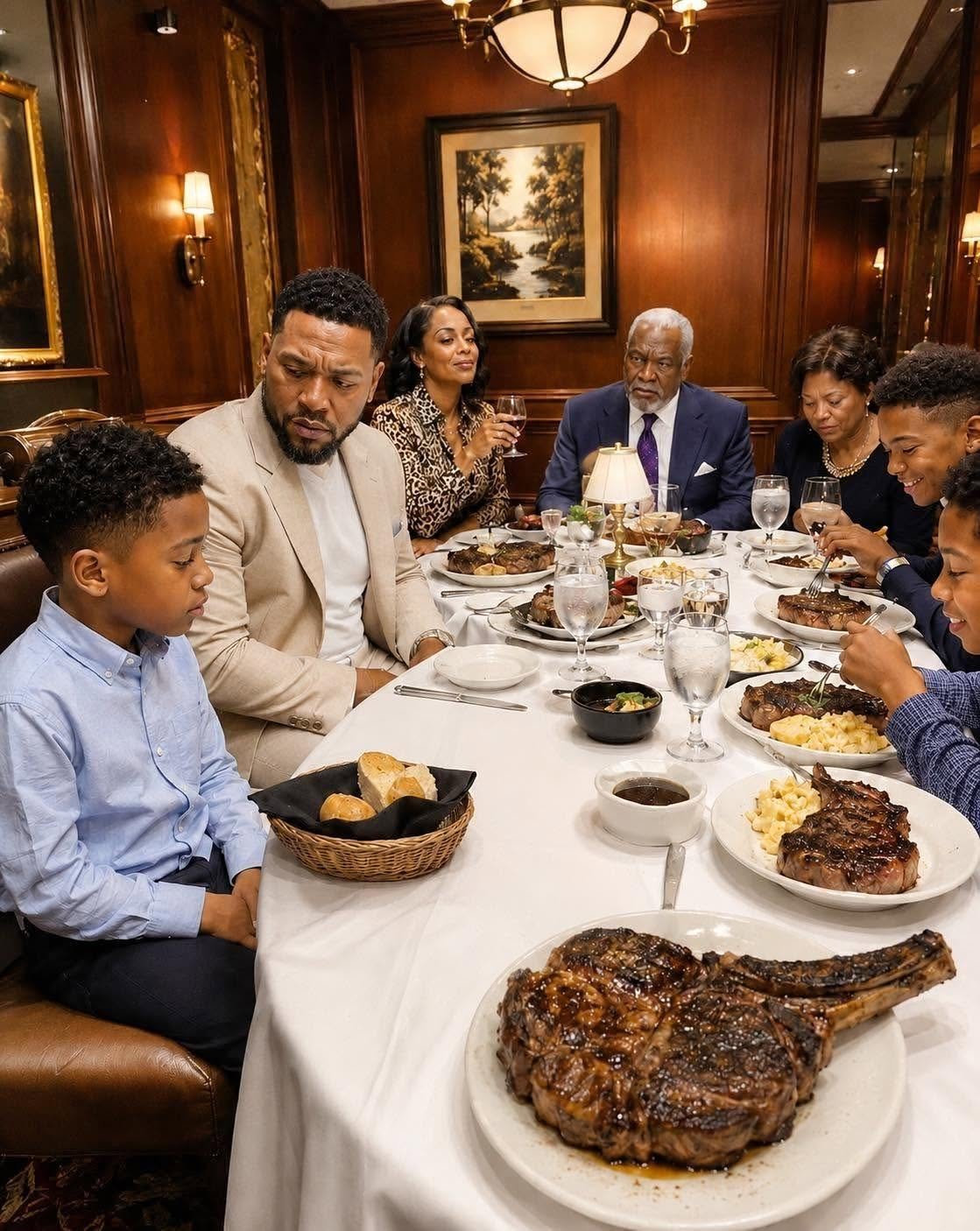 “We didn’t order for your son.” My sister said, handing him a bread basket while her kids ate $100 steaks and dessert. My dad added, “You should have packed him something.” I just smiled and said, “Noted.” When the waiter came back, I stood up and announced, “I’ve spent most of my adult life cleaning up after my sister’s messes.
