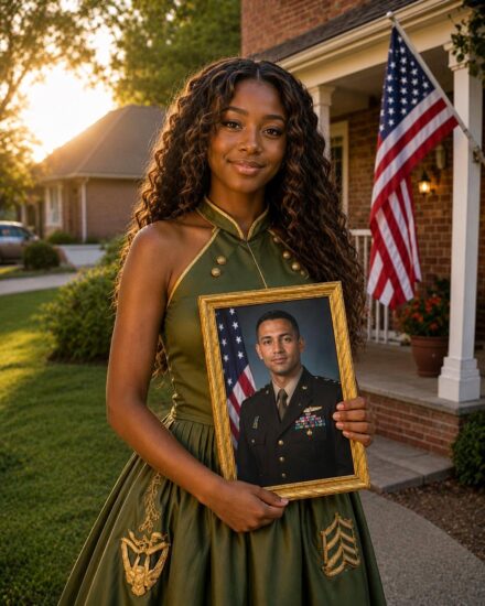 I made my prom dress from my dad’s army uniform to honor him — my stepmother mocked me until a military officer knocked on the door