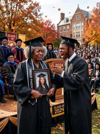 My son banned me from his med school graduation, texting that my scarred hands and limp would embarrass his wealthy in-laws. I had scrubbed floors for 30 years to pay his tuition. I showed up anyway, hiding in the very back row. But the moment the University President announced the ‘Lifetime Hero Award’ and called my name to the stage, I stepped out of the shadows. As I limped past his row, my son’s arrogant expression shattered into absolute terror…