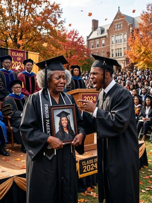 My son banned me from his med school graduation, texting that my scarred hands and limp would embarrass his wealthy in-laws. I had scrubbed floors for 30 years to pay his tuition. I showed up anyway, hiding in the very back row. But the moment the University President announced the ‘Lifetime Hero Award’ and called my name to the stage, I stepped out of the shadows. As I limped past his row, my son’s arrogant expression shattered into absolute terror…
