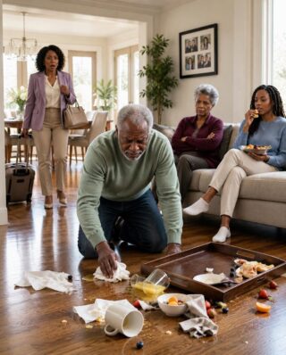 Woman returned early from a business trip and found her father kneeling on the floor cleaning, while her mother-in-law mocked him: “This hous