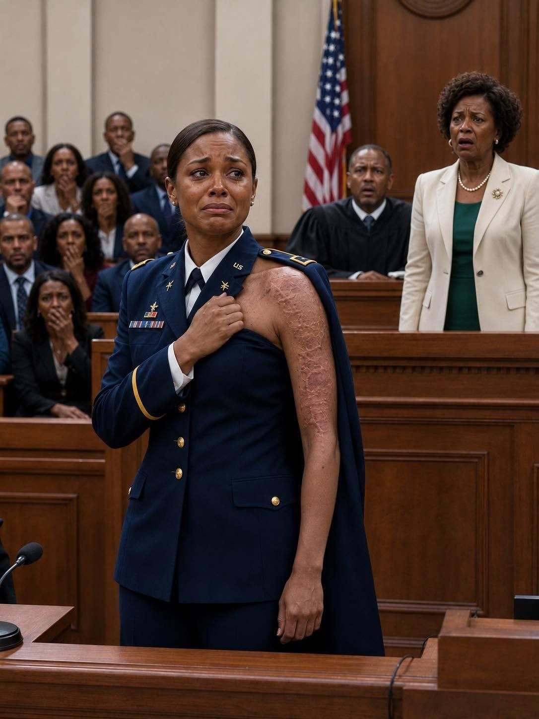 They called me a liar in front of a packed courtroom, and my own mother made sure everyone believed it. With one hand on the Bible, she looked the judge in the eye and said, “She was never a soldier. She faked the scars, the medals, all of it.” The room turned cold as every face shifted toward me with disgust. Then the courtroom doors opened, and the man stepping inside made my mother’s smile vanish.