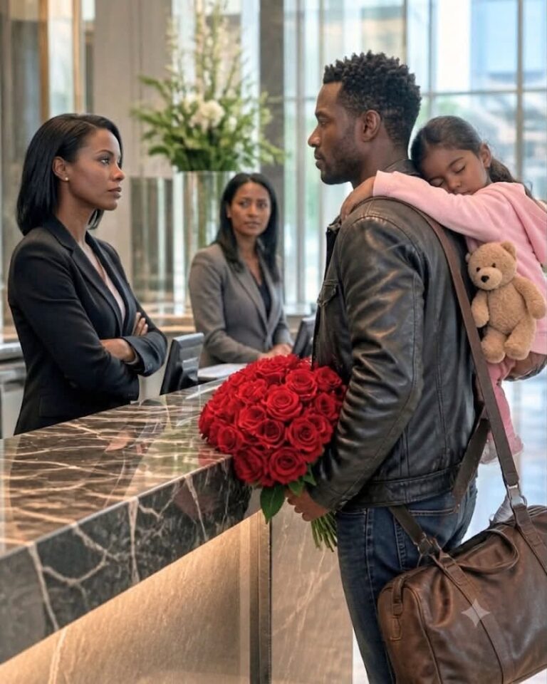 A widowed father was turned away at his own hotel with his sleeping daughter in his arms… but by the time the staff realized who he truly was, it was already too late.