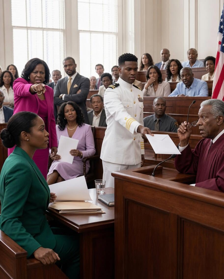 To hand my father’s entire inheritance over to my sister, my own mother sued me. She declared before the jury, “This child has never served a single day in uniform!” As the entire hometown glared at me in pure disgust, I remained completely unfazed and silent. The turning point came when my JAG lawyer submitted a white envelope straight from the Pentagon. The judge’s face paled as he took off his glasses. “Classified documents?! All rise!”